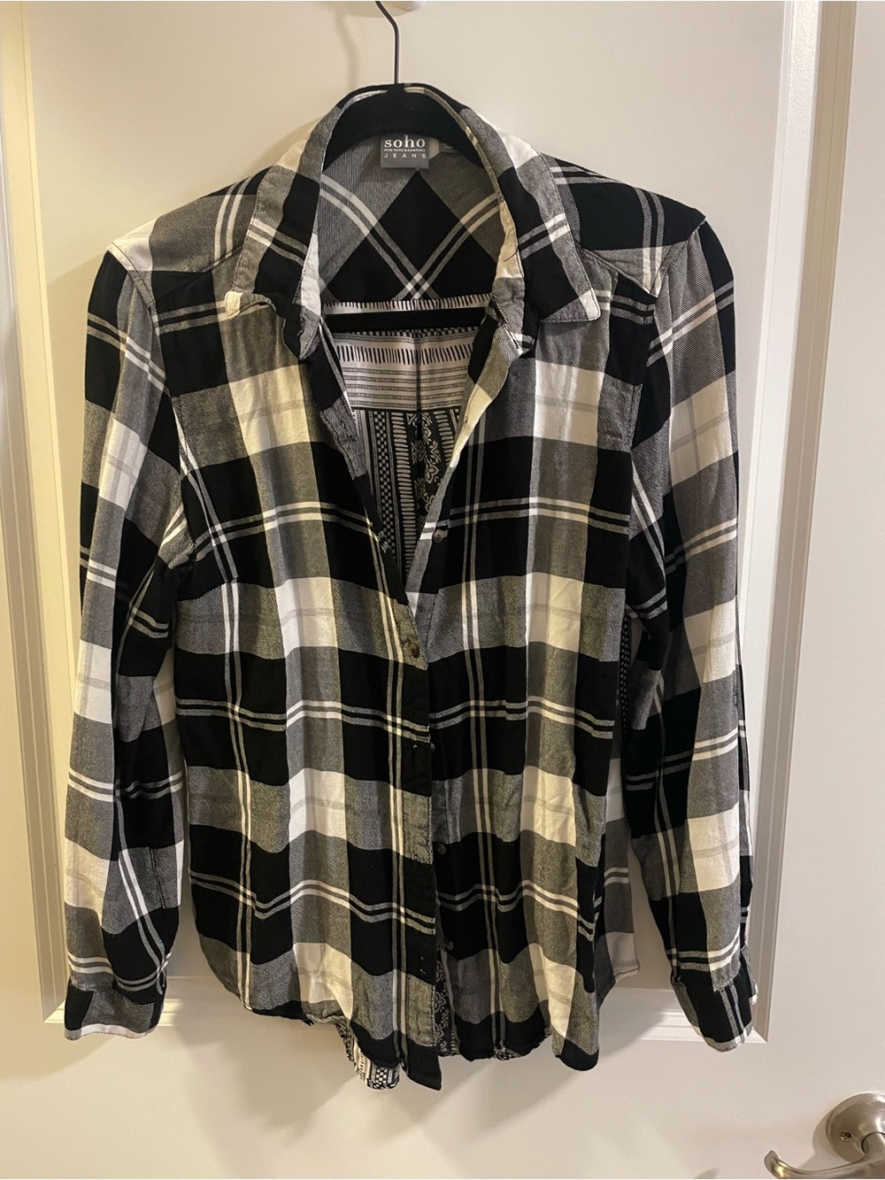 Soho Black & White Plaid Casual Button-Down Shirt